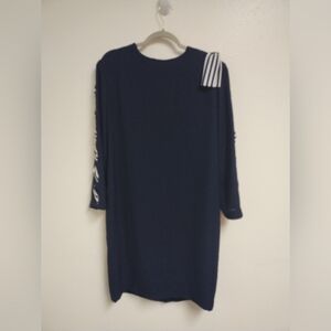 Elegant Vintage Navy Long Sleeve Dress
